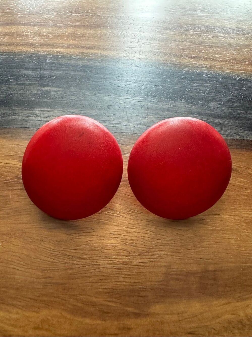 Red Retro Wooden Button Style Stud Earrings
